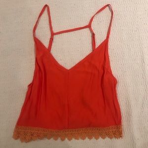 LF Orange Tank Top cropped with lace trim